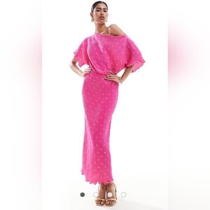 Vici NWT Hot Pink Maxi Dress with Gold Dot Detail Large PTP 22